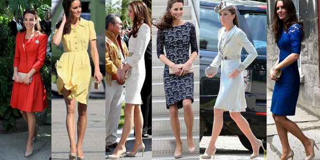 A princesa Kate Middleton usando sapato nude em diversas ocasiões