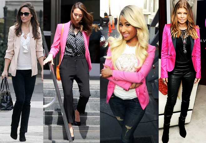 Pippa Middleton, Jessica Alba, Nicki Minaj e Fergie apostam no blazer rosa