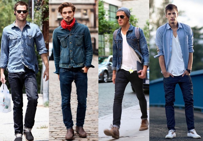 Homens usando calça e camisa jeans