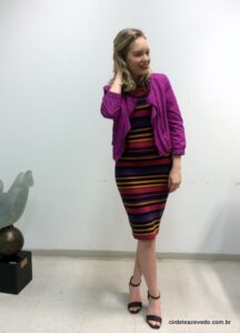 Meu look vestido de listras coloridas